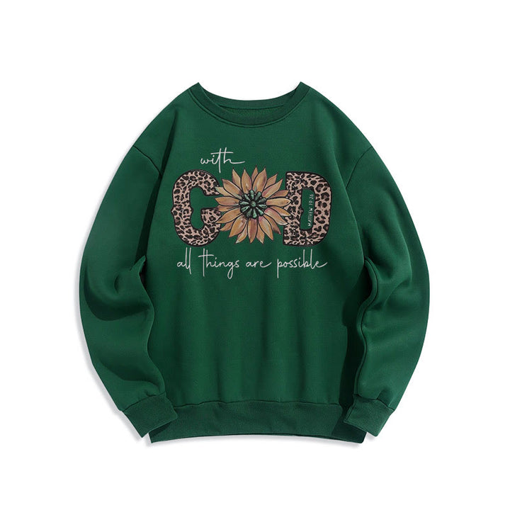 Christianartworkshop Quotation Style With God All Things Are Possible Fleece Lined Polyester Sweatshirt - Green - 2XL - image 25