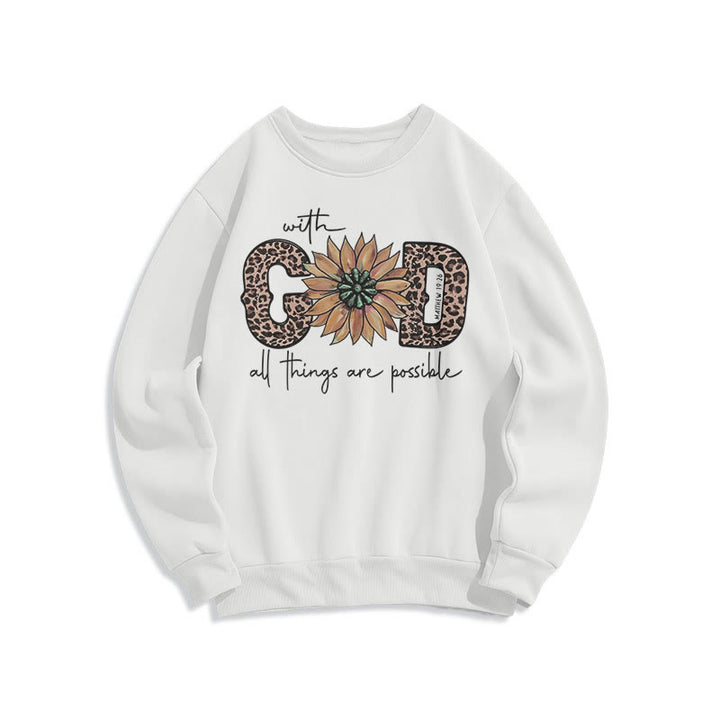 Christianartworkshop Quotation Style With God All Things Are Possible Fleece Lined Polyester Sweatshirt - White - 2XL - image 10