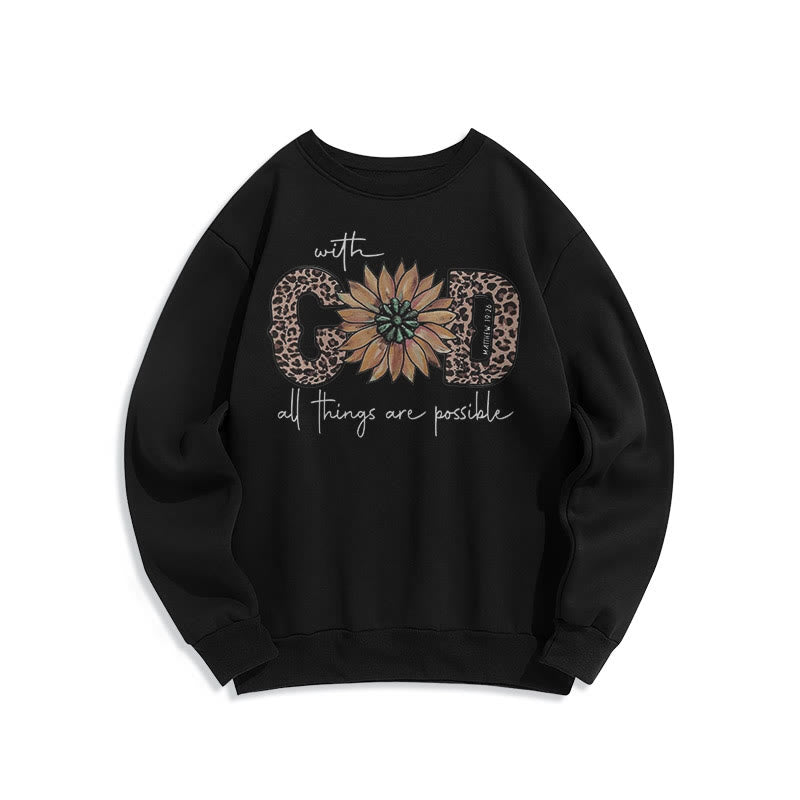 Christianartworkshop Quotation Style With God All Things Are Possible Fleece Lined Polyester Sweatshirt - Black - 2XL - image 5