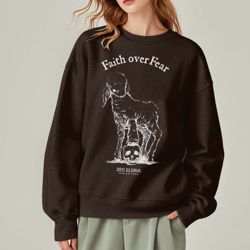 Christianartworkshop Quotation Style Faith Over Fear Lamb Fleece Lined Polyester Sweatshirt - image 18
