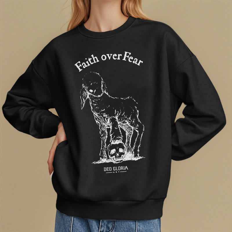 Christianartworkshop Quotation Style Faith Over Fear Lamb Fleece Lined Polyester Sweatshirt - image 7