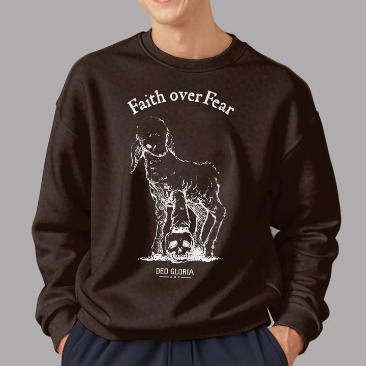 Christianartworkshop Quotation Style Faith Over Fear Lamb Fleece Lined Polyester Sweatshirt - image 17
