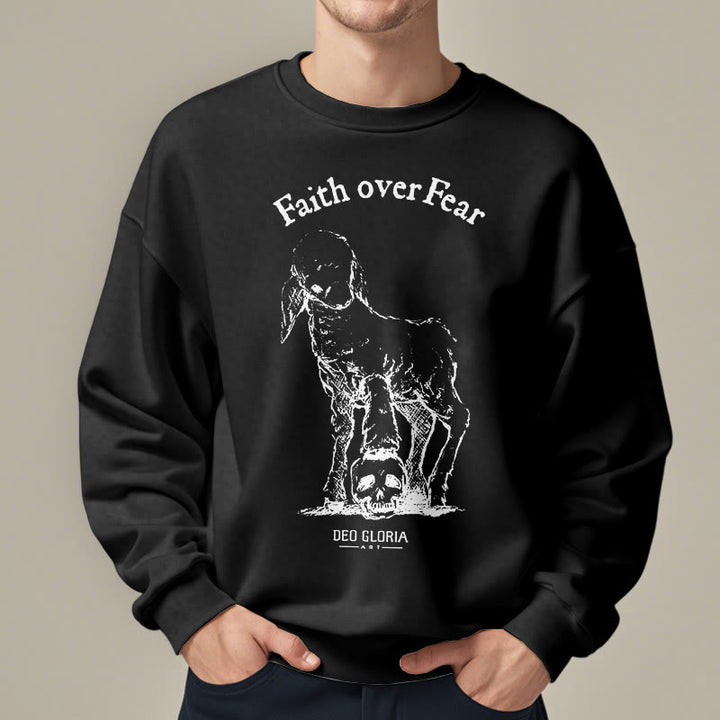 Christianartworkshop Quotation Style Faith Over Fear Lamb Fleece Lined Polyester Sweatshirt - image 8