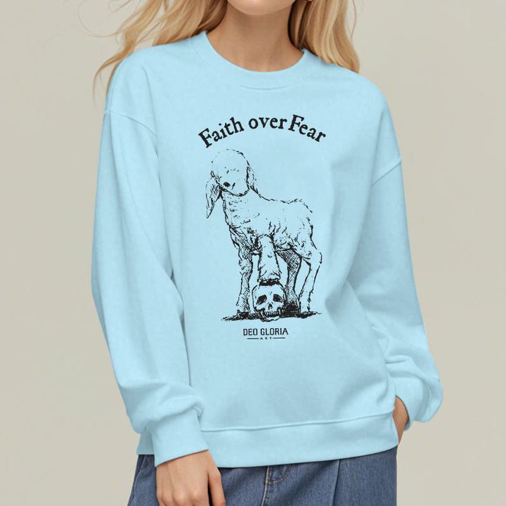 Christianartworkshop Quotation Style Faith Over Fear Lamb Fleece Lined Polyester Sweatshirt - image 27