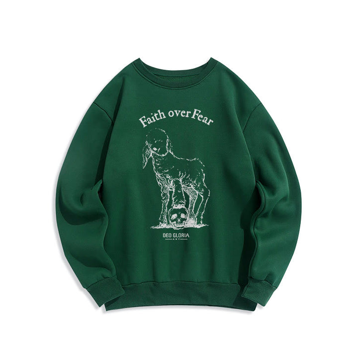 Christianartworkshop Quotation Style Faith Over Fear Lamb Fleece Lined Polyester Sweatshirt - Green - 2XL - image 20