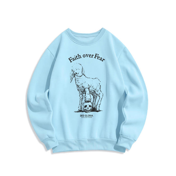 Christianartworkshop Quotation Style Faith Over Fear Lamb Fleece Lined Polyester Sweatshirt - Blue - 2XL - image 25