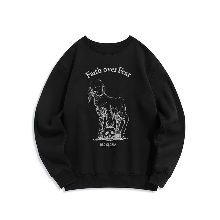 Christianartworkshop Quotation Style Faith Over Fear Lamb Fleece Lined Polyester Sweatshirt - Black - 2XL - image 5