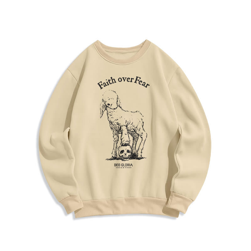 Christianartworkshop Quotation Style Faith Over Fear Lamb Fleece Lined Polyester Sweatshirt - Beige - 2XL - image 10