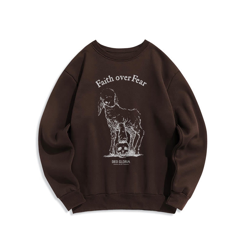 Christianartworkshop Quotation Style Faith Over Fear Lamb Fleece Lined Polyester Sweatshirt - Brown - 2XL - image 15