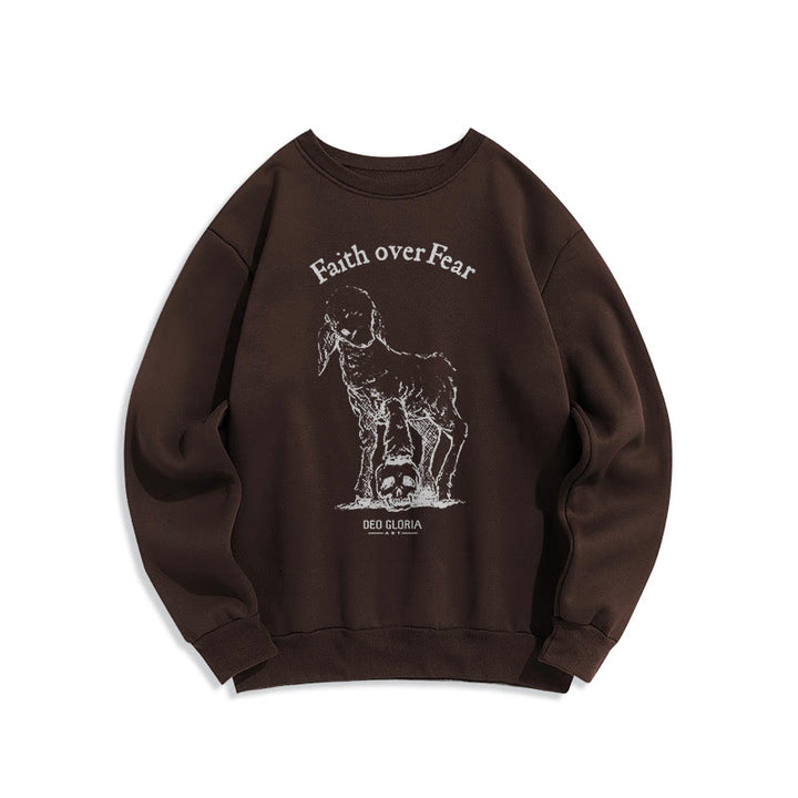 Christianartworkshop Quotation Style Faith Over Fear Lamb Fleece Lined Polyester Sweatshirt - Brown - 2XL - image 15