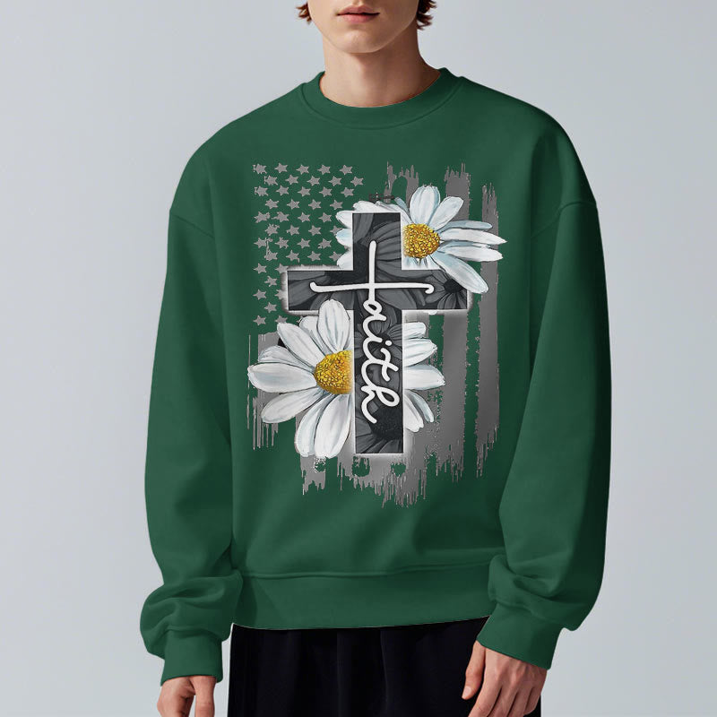 Christianartworkshop Modern Style Faith Cross and Daisies Fleece Lined Polyester Sweatshirt - image 27