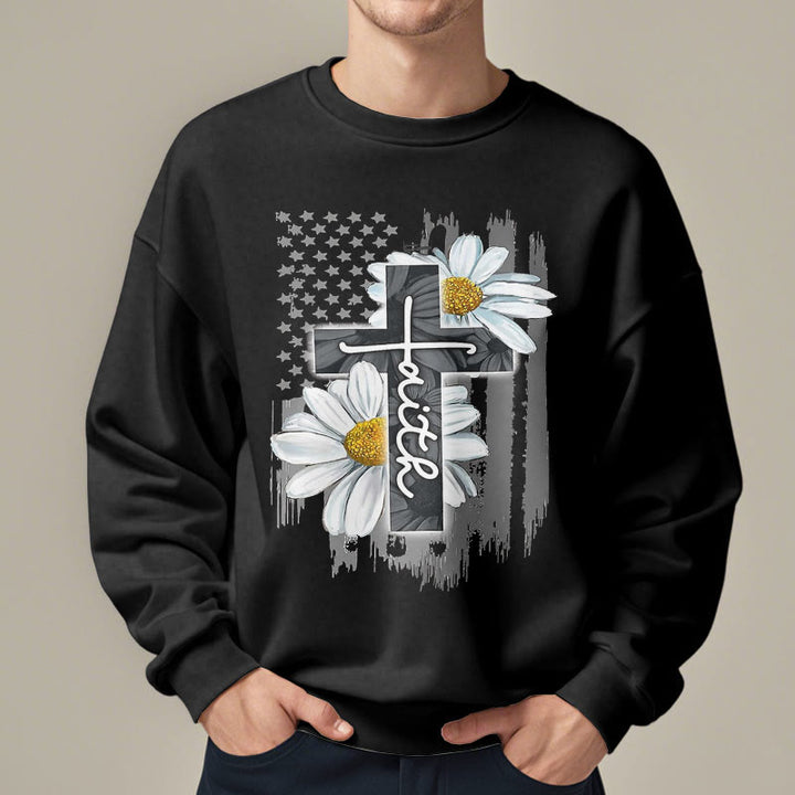 Christianartworkshop Modern Style Faith Cross and Daisies Fleece Lined Polyester Sweatshirt - image 8