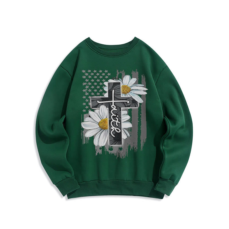 Christianartworkshop Modern Style Faith Cross and Daisies Fleece Lined Polyester Sweatshirt - Green - 2XL - image 25