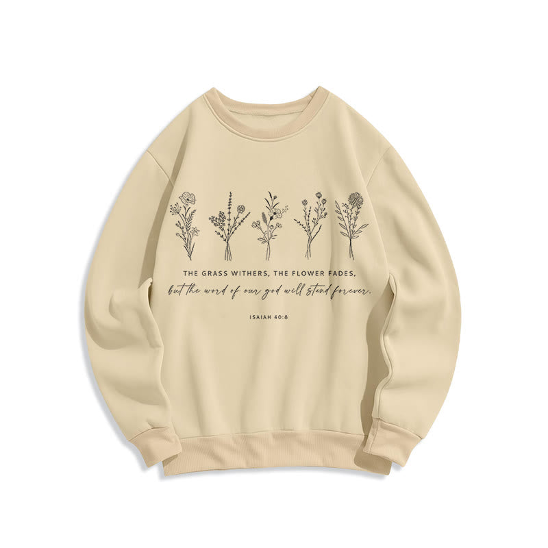 Christianartworkshop Quotation Style Isaiah 40:8 Floral Forever Fleece Lined Polyester Sweatshirt - Beige - 2XL - image 5