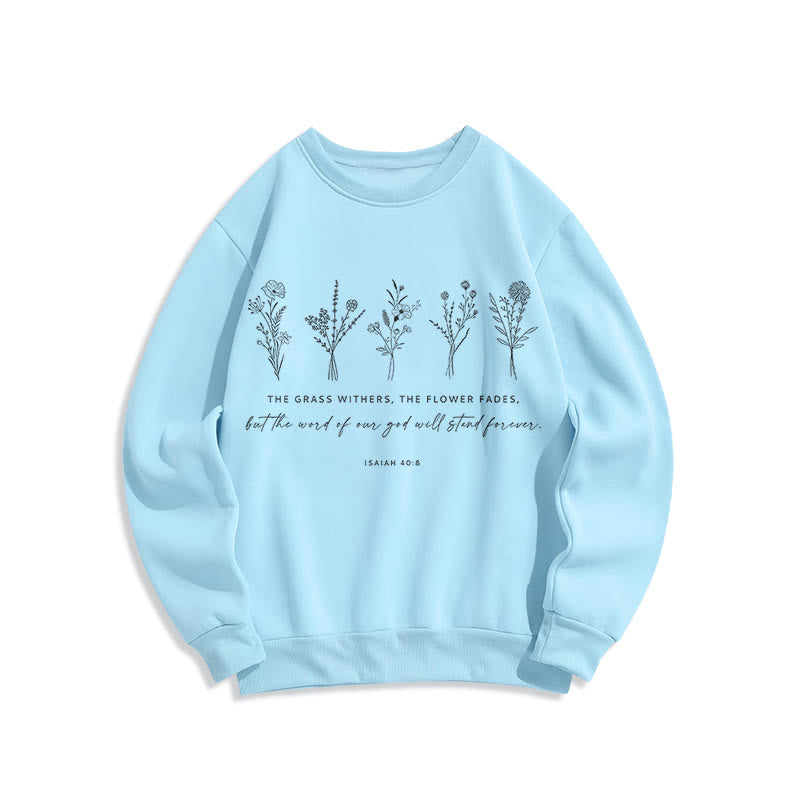 Christianartworkshop Quotation Style Isaiah 40:8 Floral Forever Fleece Lined Polyester Sweatshirt - Blue - 2XL - image 25