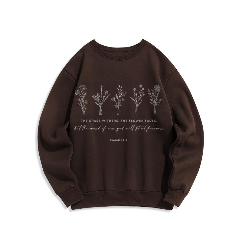Christianartworkshop Quotation Style Isaiah 40:8 Floral Forever Fleece Lined Polyester Sweatshirt - Brown - 2XL - image 15