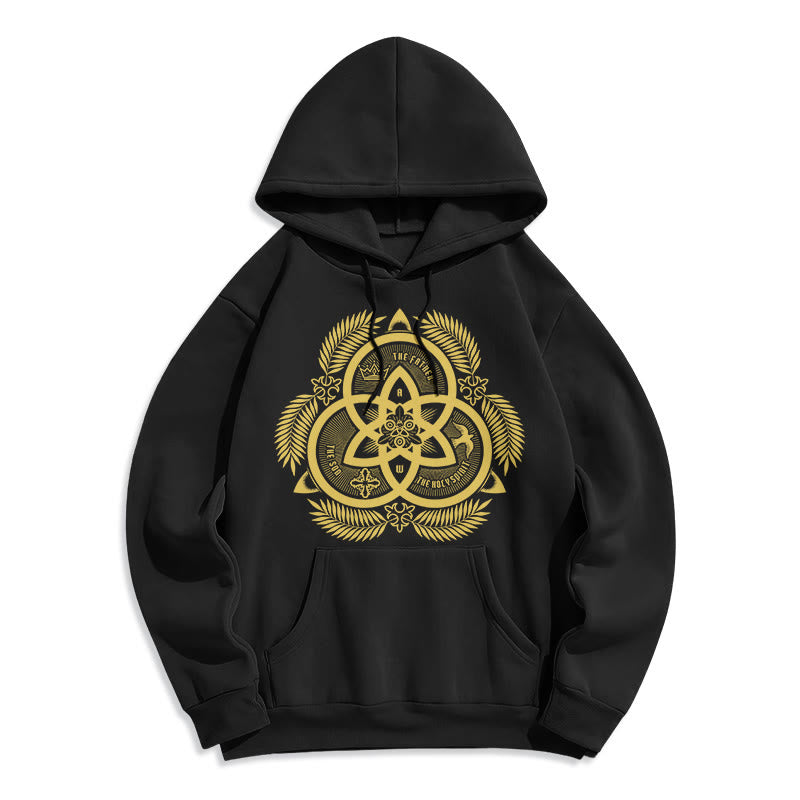 Christianartworkshop Classic Style Divine Unity Gold Sacred Emblem Fleece Lined Polyester Hoodie - Black - 2XL - image 5