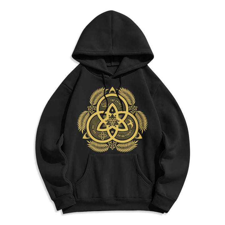 Christianartworkshop Classic Style Divine Unity Gold Sacred Emblem Fleece Lined Polyester Hoodie - Black - 2XL - image 5