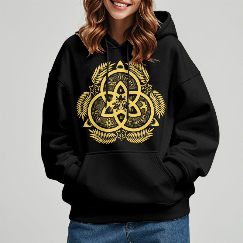Christianartworkshop Classic Style Divine Unity Gold Sacred Emblem Fleece Lined Polyester Hoodie - image 7