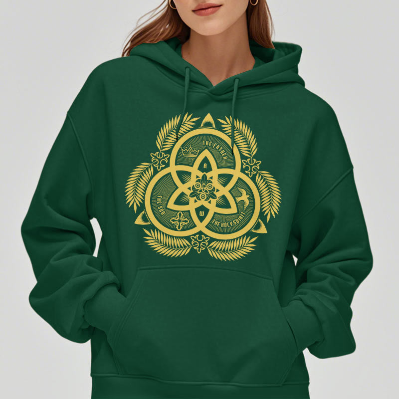 Christianartworkshop Classic Style Divine Unity Gold Sacred Emblem Fleece Lined Polyester Hoodie - image 2