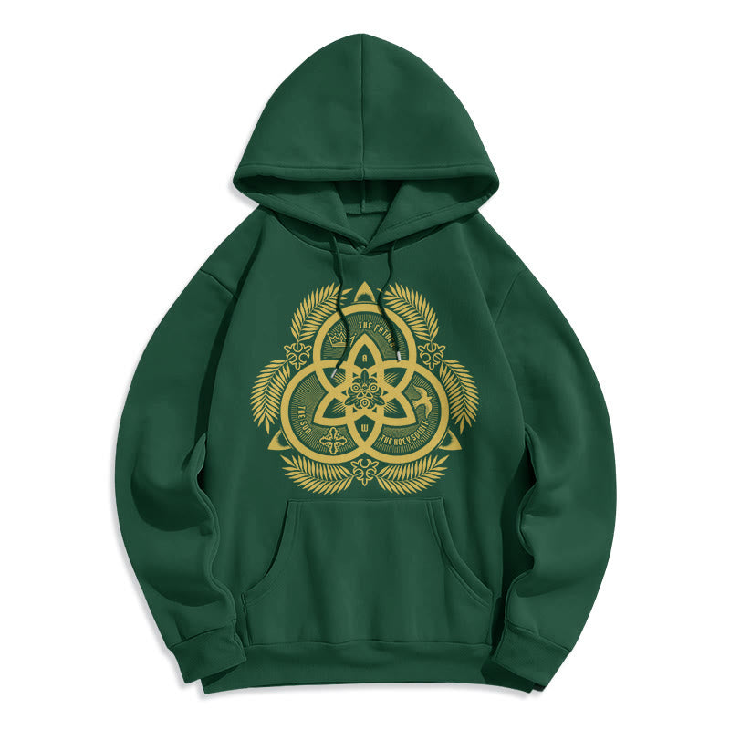 Christianartworkshop Classic Style Divine Unity Gold Sacred Emblem Fleece Lined Polyester Hoodie - Green - 2XL - image 0