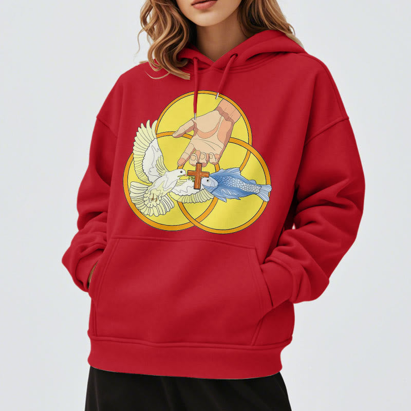 Christianartworkshop Colored Style The Holy Trinity Cross Emblem Fleece Lined Polyester Hoodie - image 1