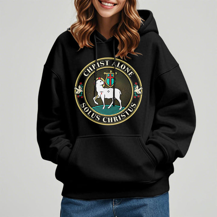 Christianartworkshop Modern Style Christ Alone Lamb of God Fleece Lined Polyester Hoodie - image 8
