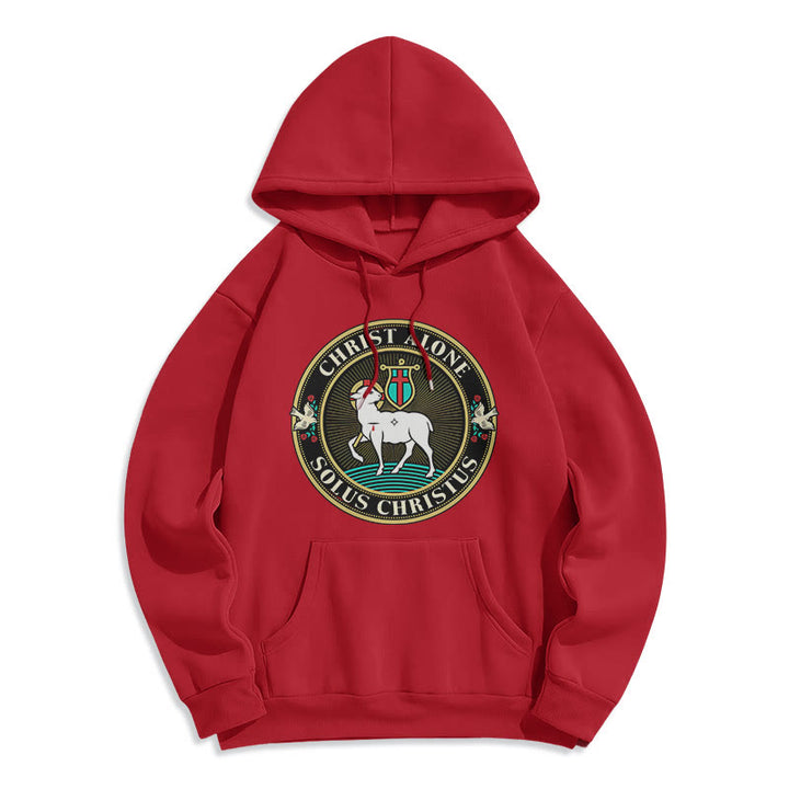 Christianartworkshop Modern Style Christ Alone Lamb of God Fleece Lined Polyester Hoodie - Red - 2XL - image 35