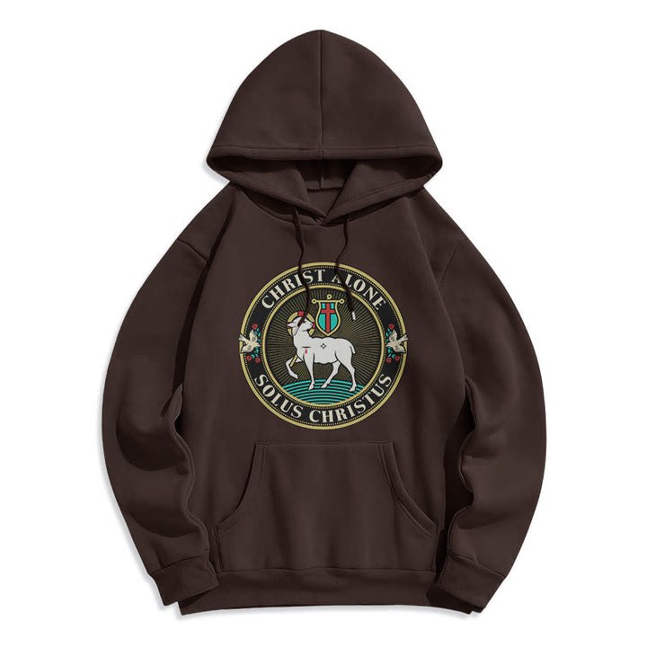 Christianartworkshop Modern Style Christ Alone Lamb of God Fleece Lined Polyester Hoodie - Brown - 2XL - image 15
