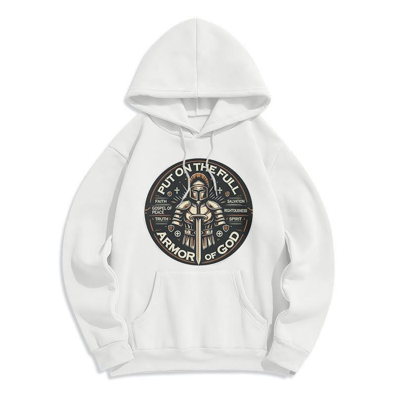 Christianartworkshop Modern Style Put On The Full Armor of God Fleece Lined Polyester Hoodie - White - 2XL - image 10