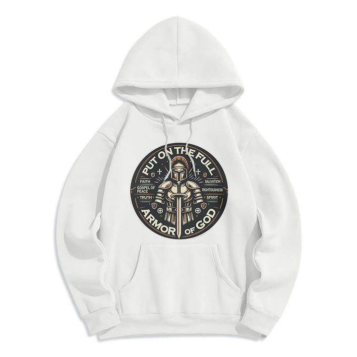 Christianartworkshop Modern Style Put On The Full Armor of God Fleece Lined Polyester Hoodie - White - 2XL - image 10