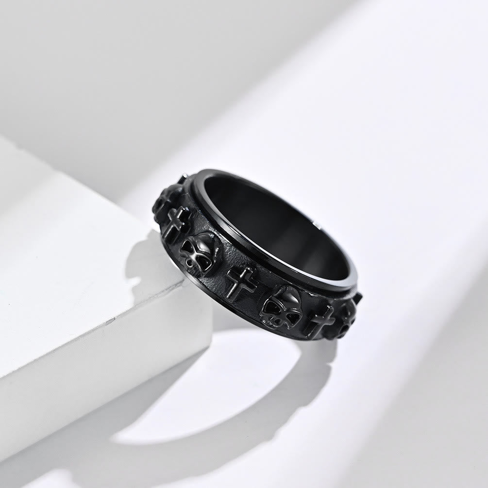 Christianartworkshop Modern Style Skull Cross Spinner Titanium Steel Ring - Black - AU Size Z（US 13） - image 6