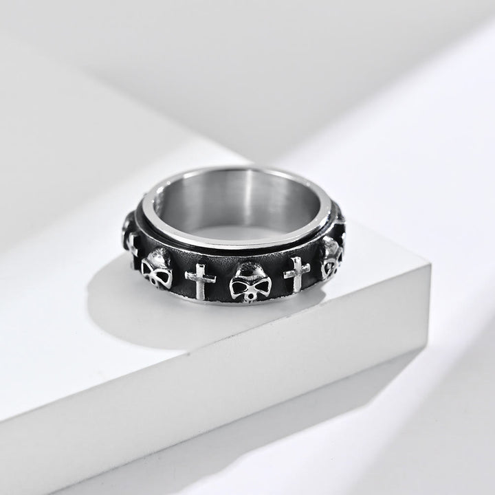 Christianartworkshop Modern Style Skull Cross Spinner Titanium Steel Ring - Retro Silver - AU Size Z（US 13） - image 1