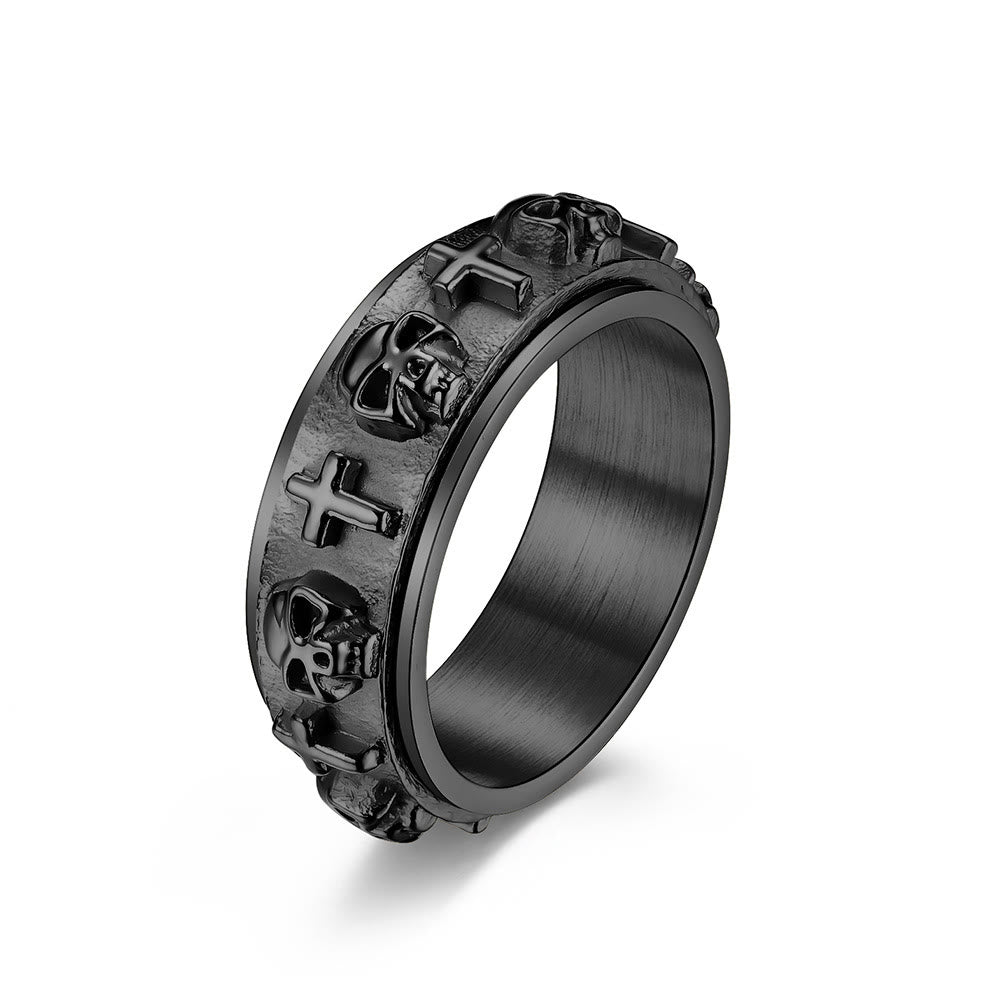 Christianartworkshop Modern Style Skull Cross Spinner Titanium Steel Ring - image 7