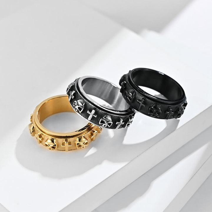 Christianartworkshop Modern Style Skull Cross Spinner Titanium Steel Ring - image 0