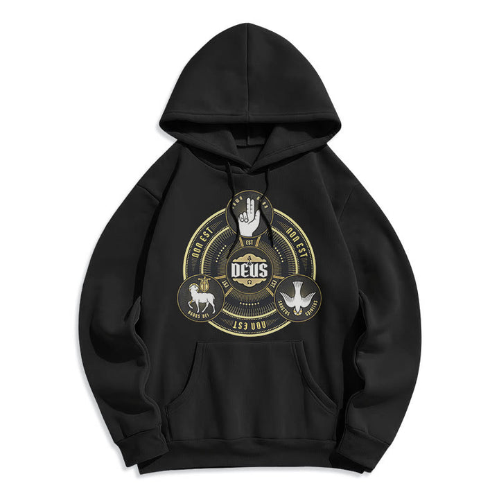 Christianartworkshop Classic Style Holy Trinity Deus Emblem Fleece Lined Polyester Hoodie - Black - 2XL - image 0