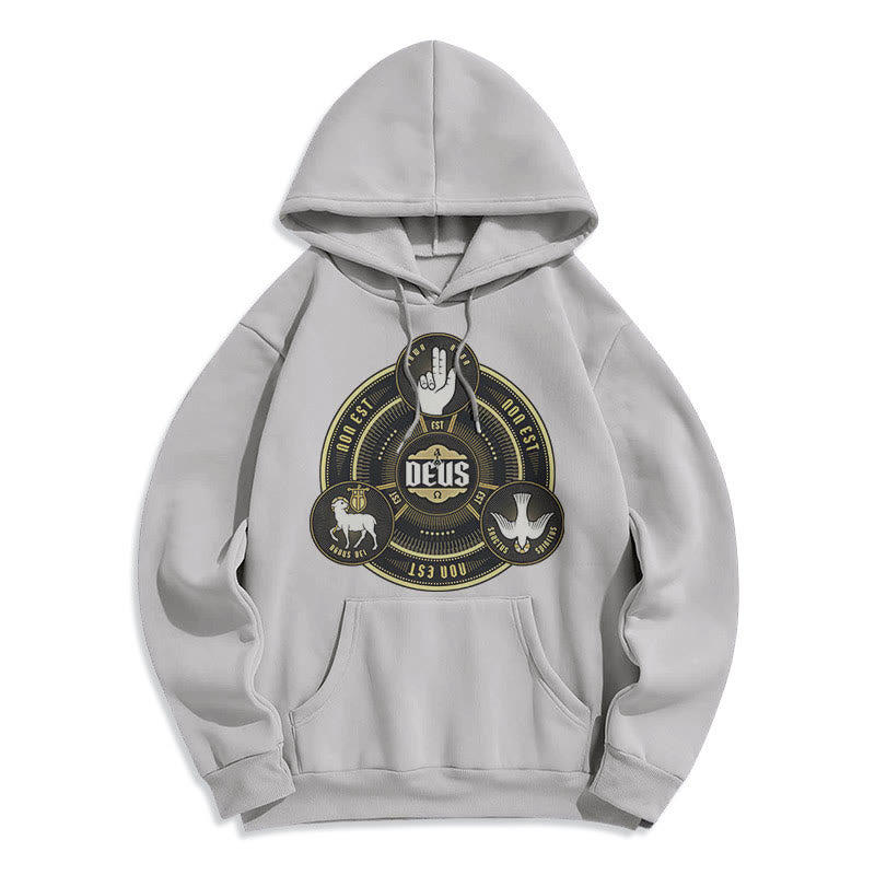 Christianartworkshop Classic Style Holy Trinity Deus Emblem Fleece Lined Polyester Hoodie - Grey - 2XL - image 30
