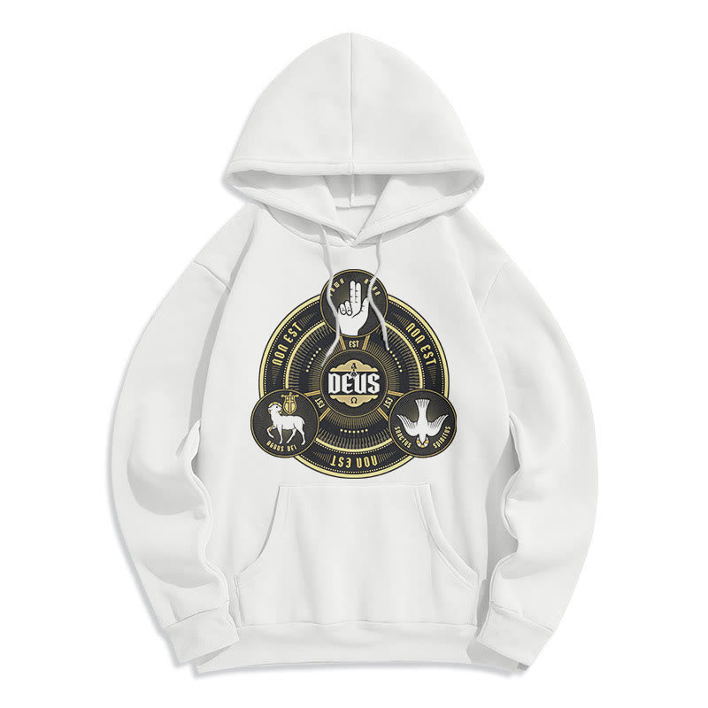 Christianartworkshop Classic Style Holy Trinity Deus Emblem Fleece Lined Polyester Hoodie - White - 2XL - image 5