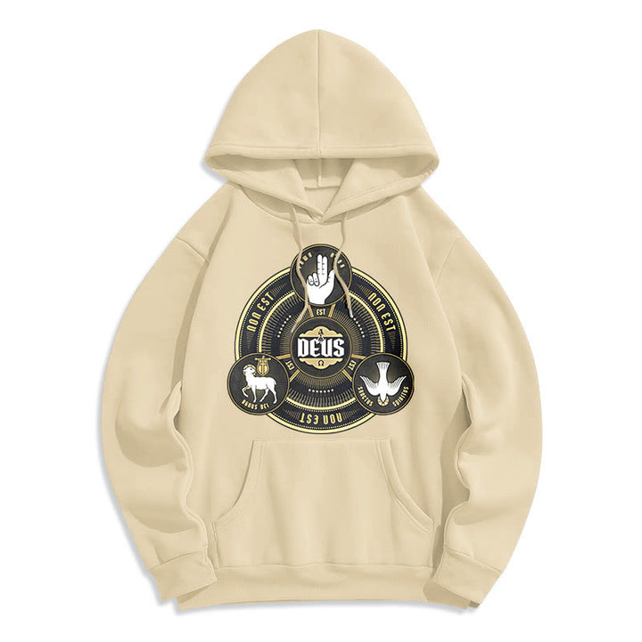 Christianartworkshop Classic Style Holy Trinity Deus Emblem Fleece Lined Polyester Hoodie - Beige - 2XL - image 10