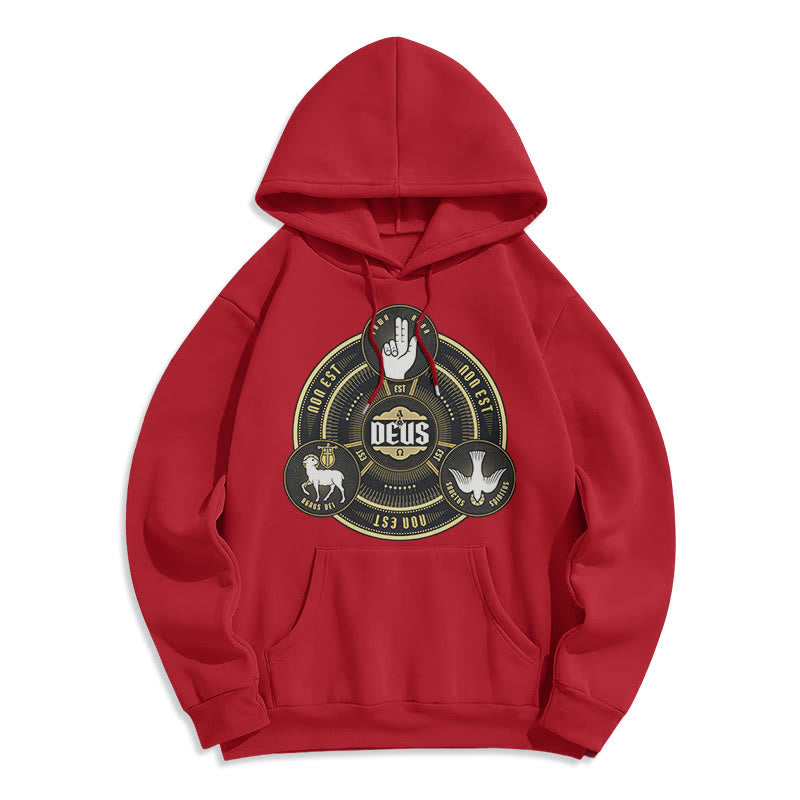 Christianartworkshop Classic Style Holy Trinity Deus Emblem Fleece Lined Polyester Hoodie - Red - 2XL - image 35