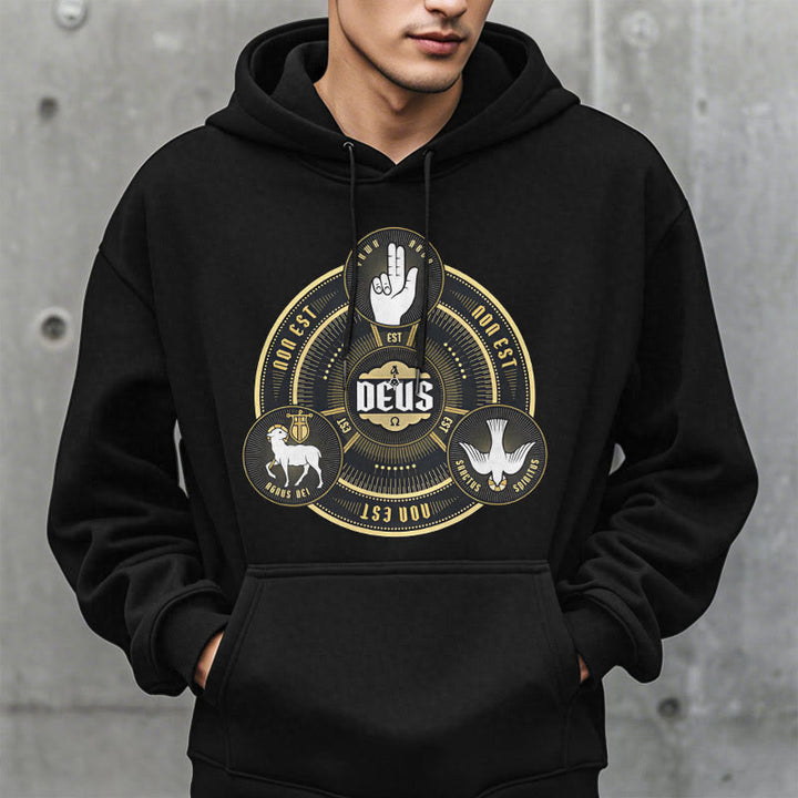 Christianartworkshop Classic Style Holy Trinity Deus Emblem Fleece Lined Polyester Hoodie - image 1