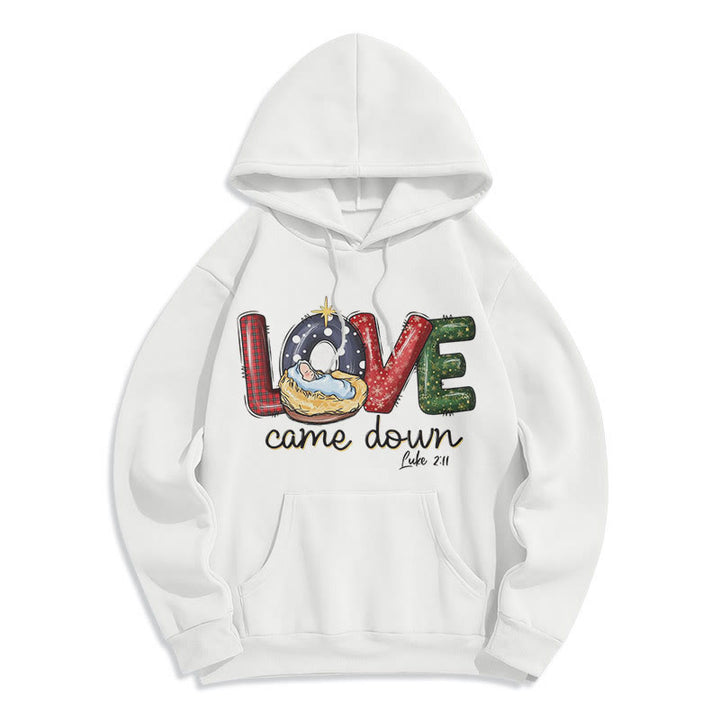 Christianartworkshop Colored Style Love Came Down Christmas Fleece Lined Polyester Hoodie - White - 2XL - image 5