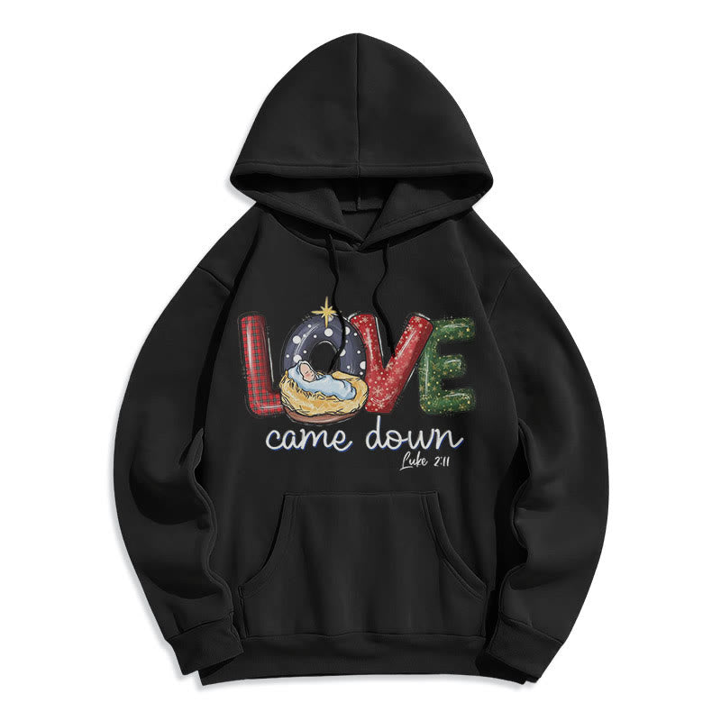 Christianartworkshop Colored Style Love Came Down Christmas Fleece Lined Polyester Hoodie - Black - 2XL - image 10