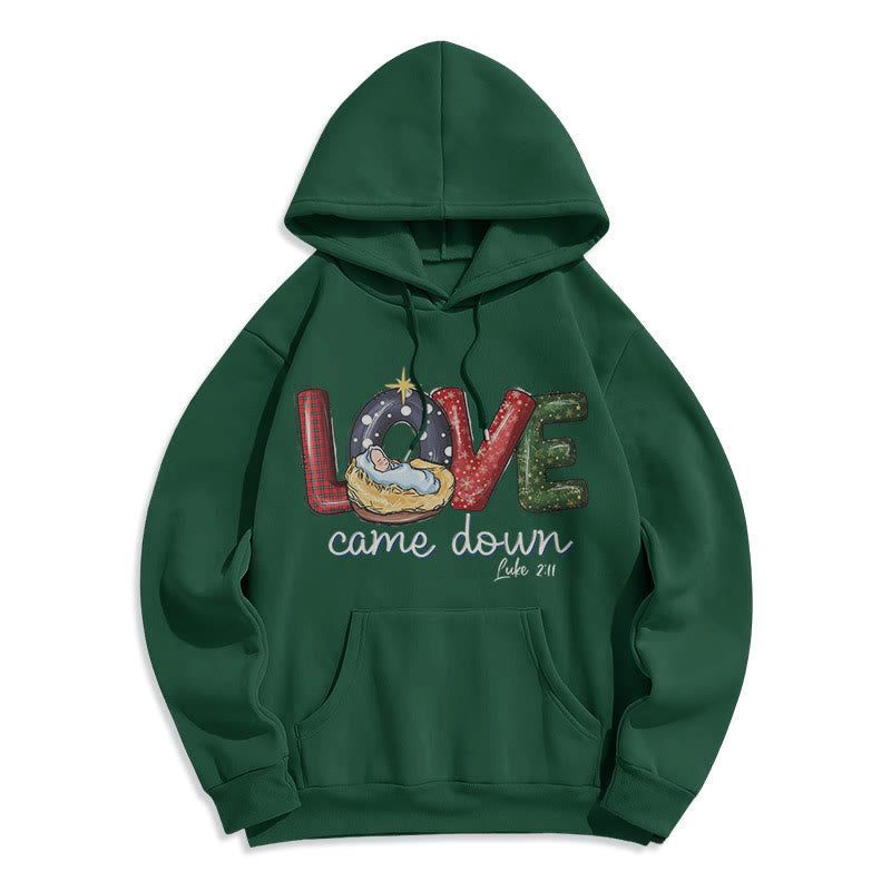 Christianartworkshop Colored Style Love Came Down Christmas Fleece Lined Polyester Hoodie - Green - 2XL - image 20
