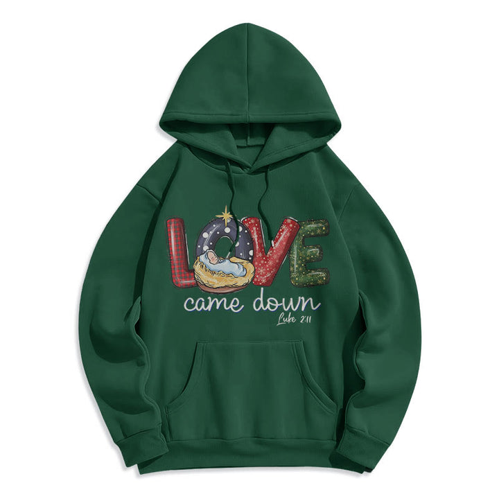 Christianartworkshop Colored Style Love Came Down Christmas Fleece Lined Polyester Hoodie - Green - 2XL - image 20