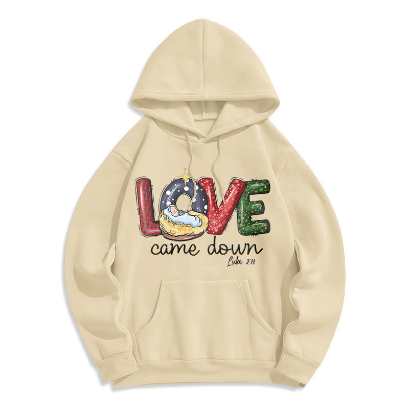 Christianartworkshop Colored Style Love Came Down Christmas Fleece Lined Polyester Hoodie - Beige - 2XL - image 0