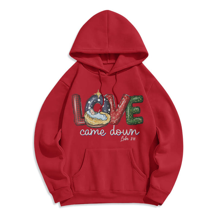 Christianartworkshop Colored Style Love Came Down Christmas Fleece Lined Polyester Hoodie - Red - 2XL - image 35