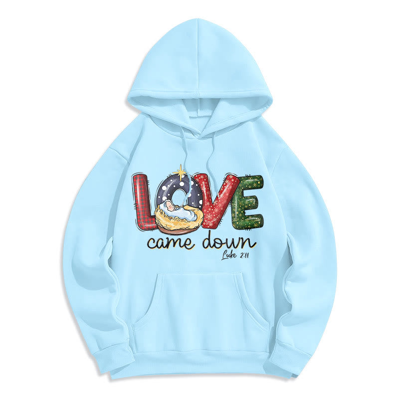 Christianartworkshop Colored Style Love Came Down Christmas Fleece Lined Polyester Hoodie - Blue - 2XL - image 25