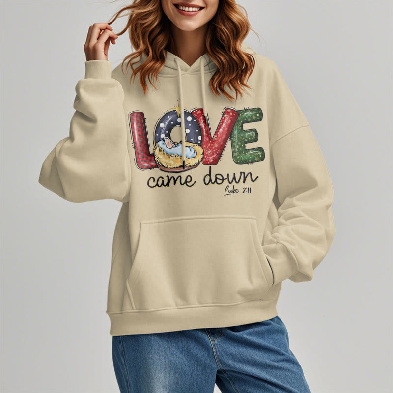Christianartworkshop Colored Style Love Came Down Christmas Fleece Lined Polyester Hoodie - image 2