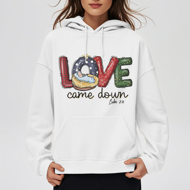 Christianartworkshop Colored Style Love Came Down Christmas Fleece Lined Polyester Hoodie - image 8